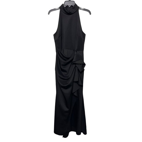 New Xscape Womens Black Halter Ruffle Gown Floor-Length Size 10P - Picture 5 of 13